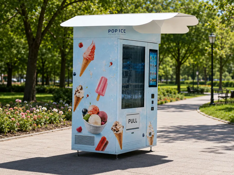 Visuel illustratif d'une solution POP'ICE en environnement extérieur pour glaces, desserts et surgelés