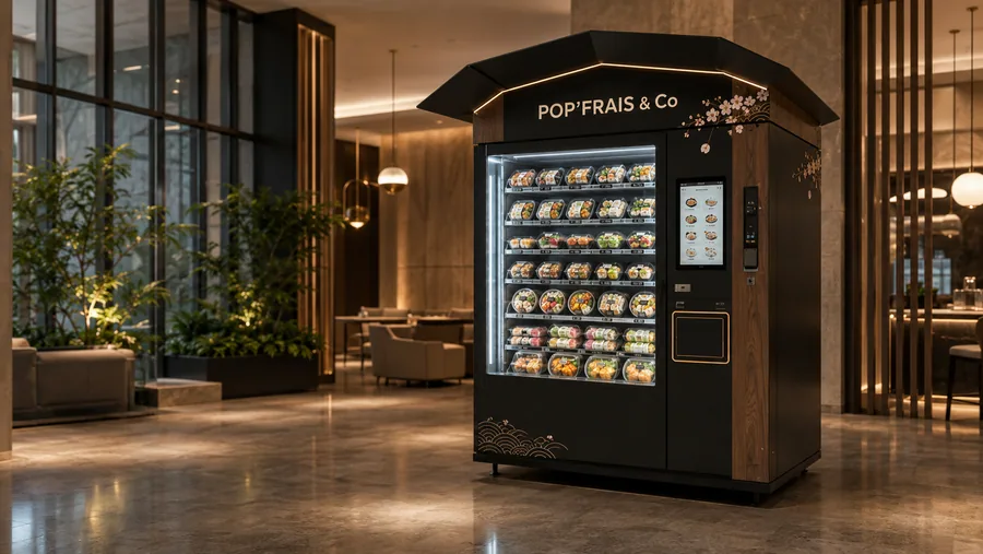 Visuel illustratif d'un point de vente autonome premium POP'FRAIS & Co dans un environnement haut de gamme
